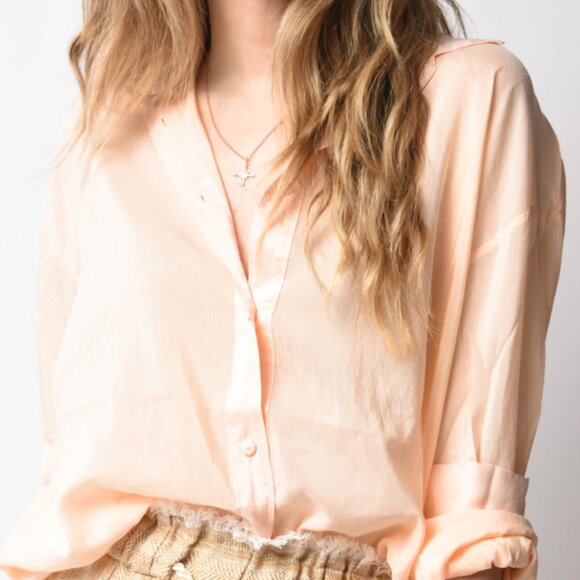 FORTE FORTE Cotton Silk Voile Shirt in Light Peach - Picture 1 of 4